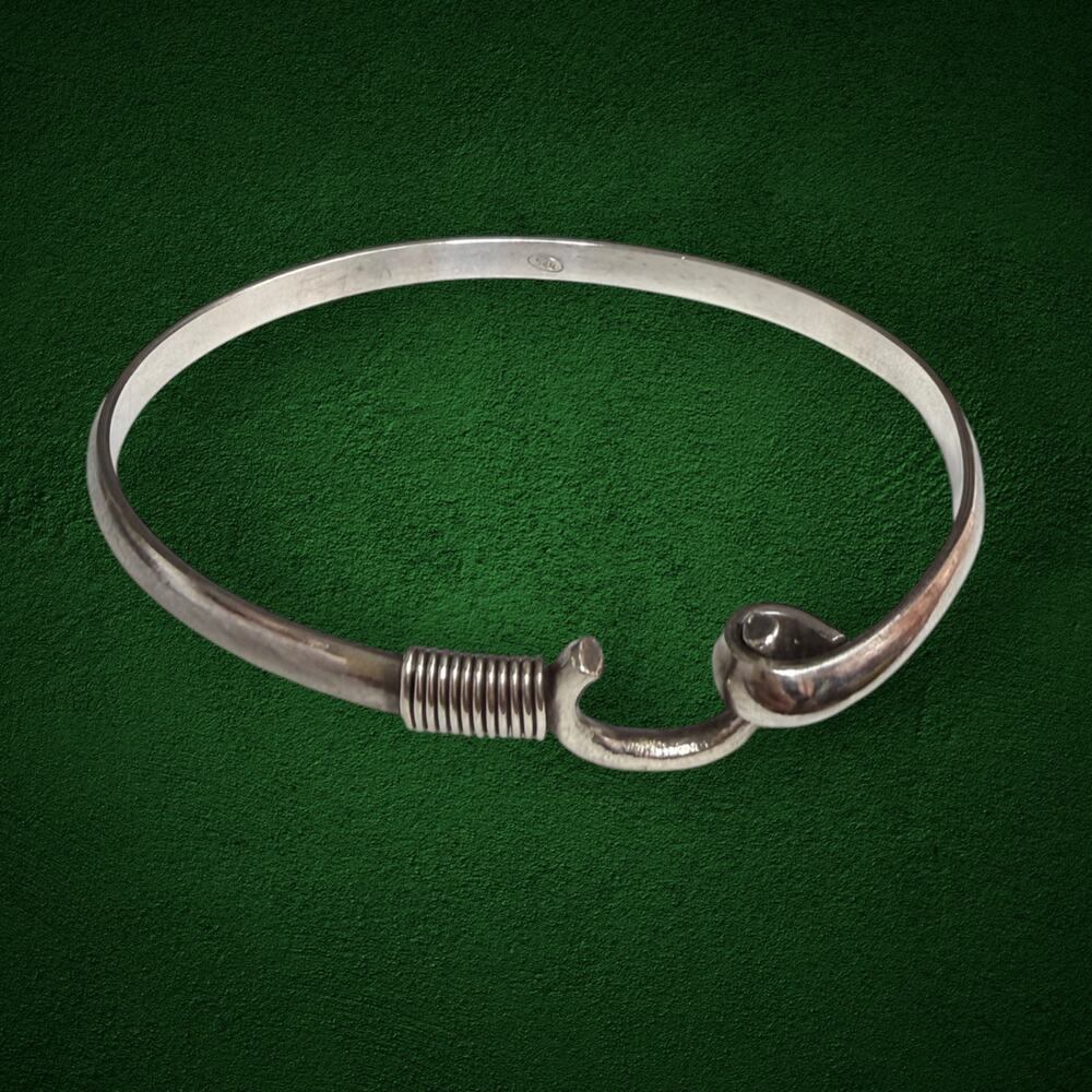 925 Sterling Silver Horseshoe Hook Bangle Bracelet Artisan Vintage Style